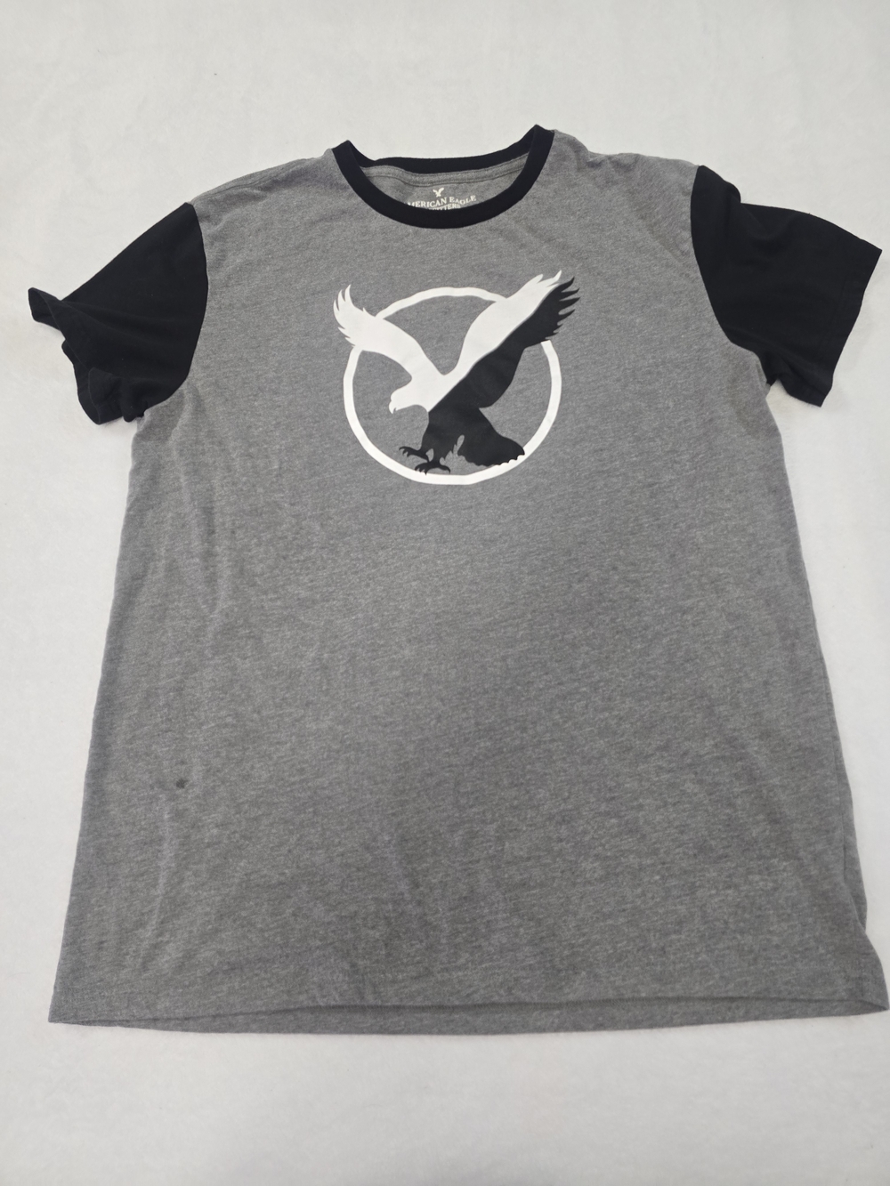American Eagle Outfitters Grey Tee with Black Sleeves & White Eagle Logo